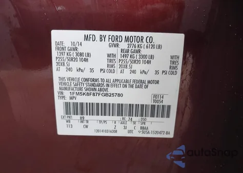 2015 Ford Explorer Limited z USA, uszkodzony, nr VIN 1FM5K8F87FGB25780